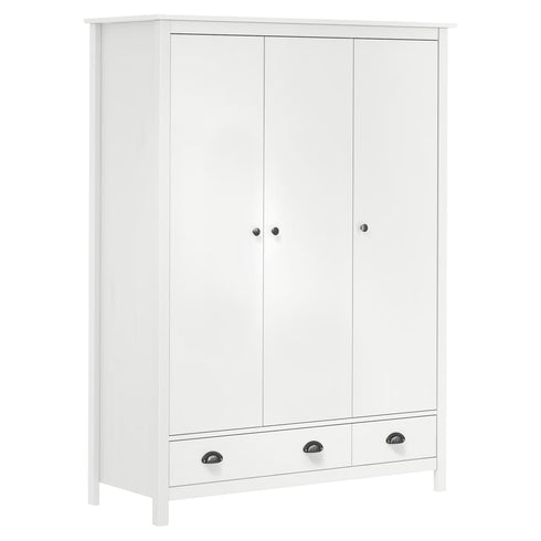 Maison Madeleine -  3Door Wardrobe Hill Range White 127x50x170 cm Solid Pine Wood